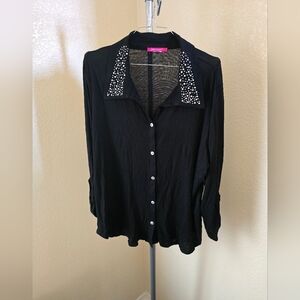 Julie's Closet Black Long Sleeve Top with Beaded Collar